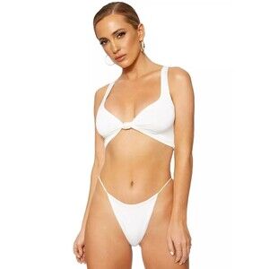 Naked Wardrobe Swim Knotted Bikini Top Size XS White NWT B33